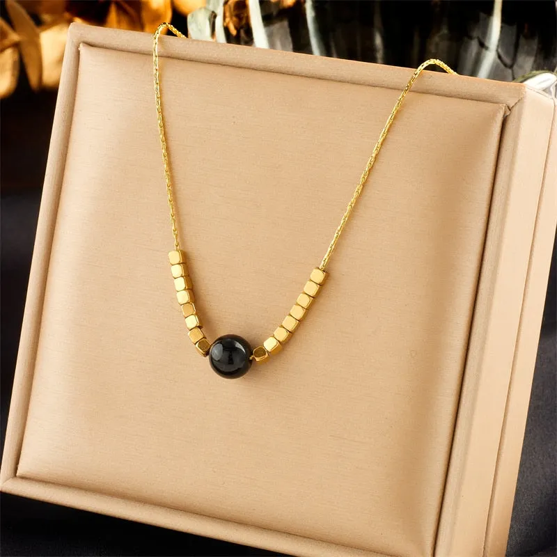316L Stainless Steel Colorful Bead Balls Pendant Necklace For Women