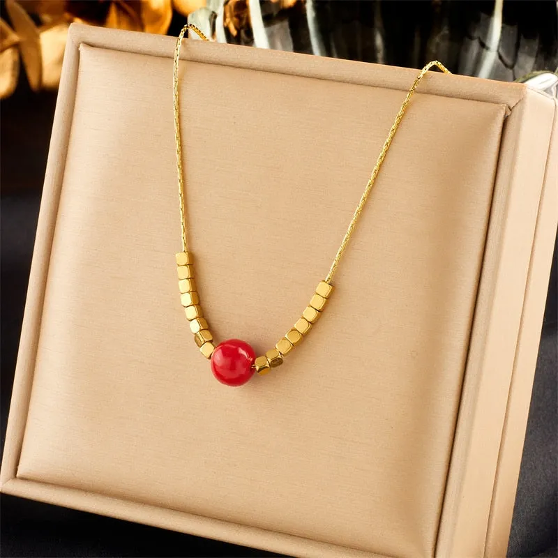 316L Stainless Steel Colorful Bead Balls Pendant Necklace For Women