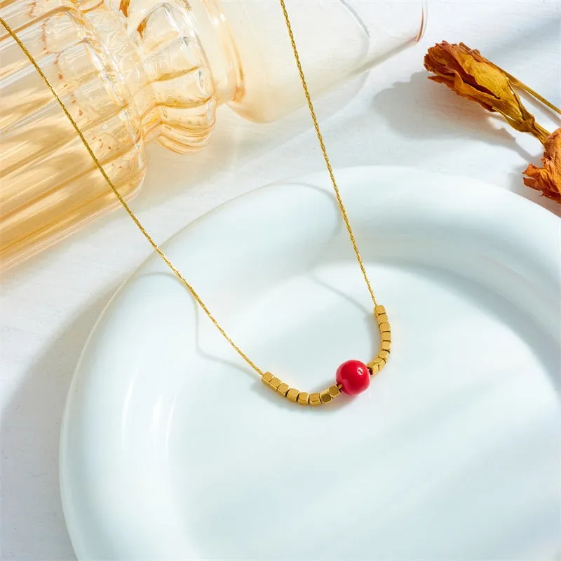 316L Stainless Steel Colorful Bead Balls Pendant Necklace For Women
