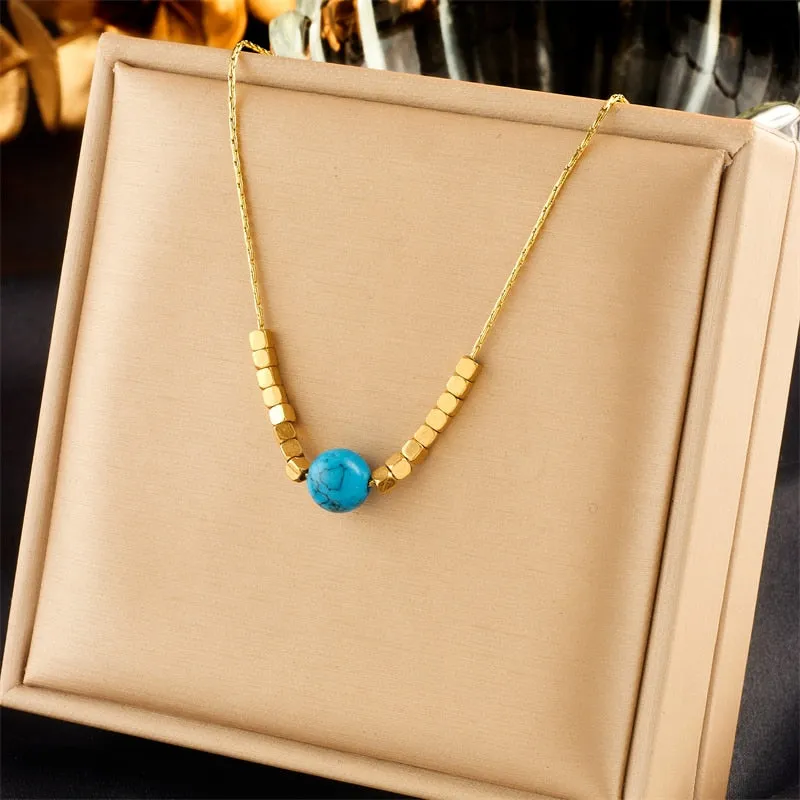 316L Stainless Steel Colorful Bead Balls Pendant Necklace For Women