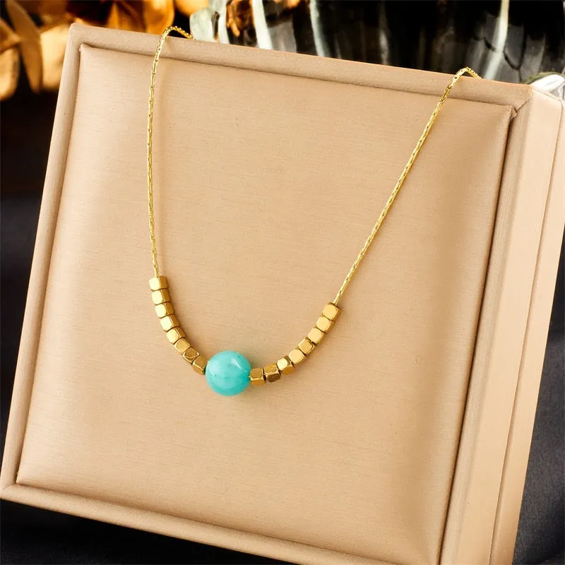 316L Stainless Steel Colorful Bead Balls Pendant Necklace For Women