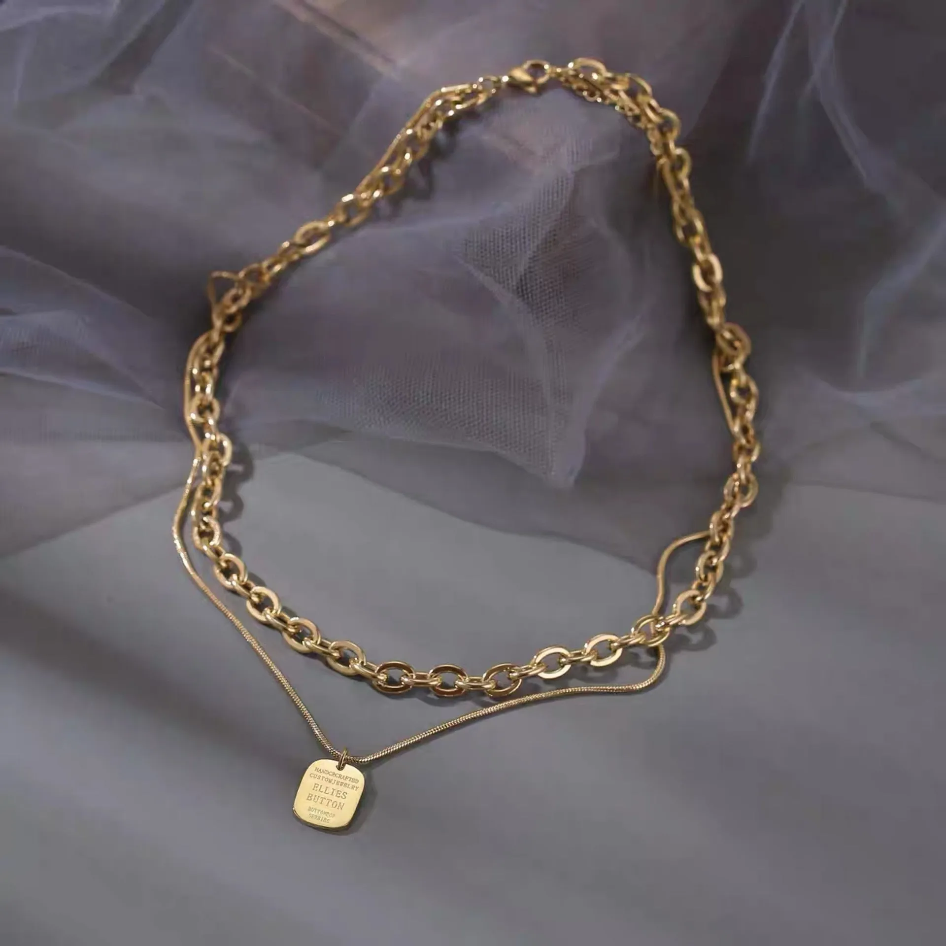 316L Stainless Steel Double Twist Thick Chain Pendant Necklace