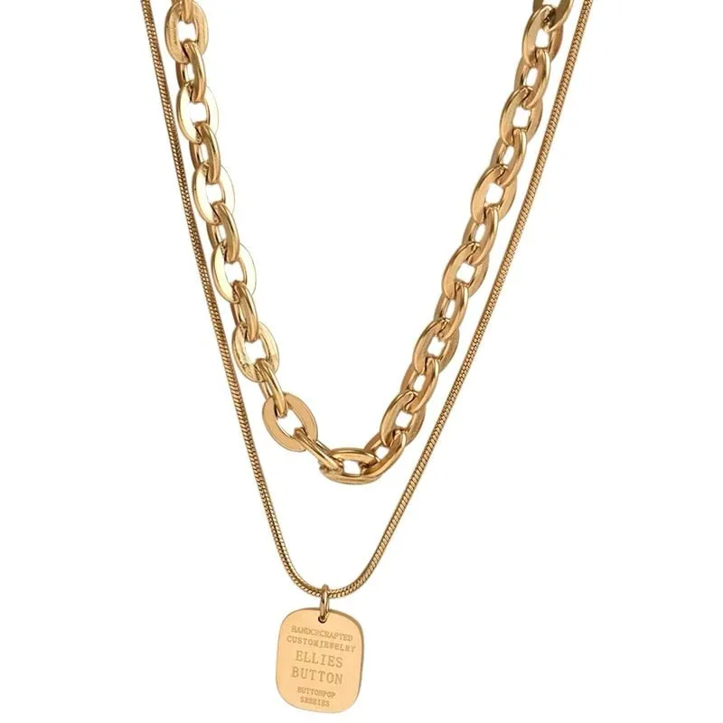 316L Stainless Steel Double Twist Thick Chain Pendant Necklace