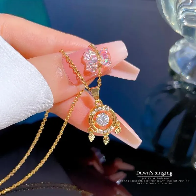 316L Stainless Steel Dream Catcher Feather Zircon Pendant Necklace For Women