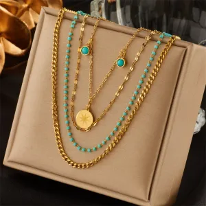 316L Stainless Steel Gold Color 4-Layer Chain Necklace For Women