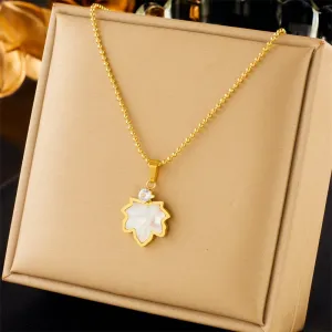 316L Stainless Steel Maple Leaf Zircon Pendant Necklace For Women