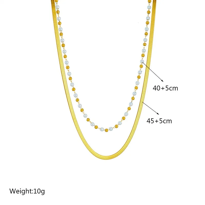316L Stainless Steel Multilayer Snake Pearl Chains Necklace For Women