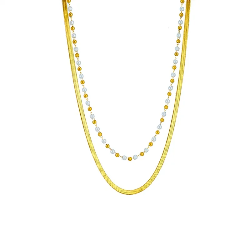 316L Stainless Steel Multilayer Snake Pearl Chains Necklace For Women