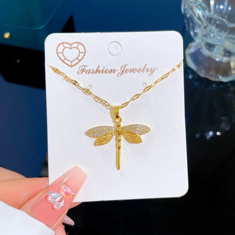 316L Stainless Steel Personality Dragonfly Pendant Necklace For Women