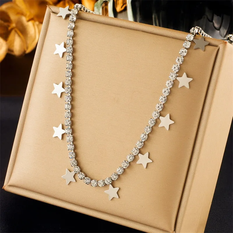 316L Stainless Steel Star Pentagram Pendant Necklace For Women