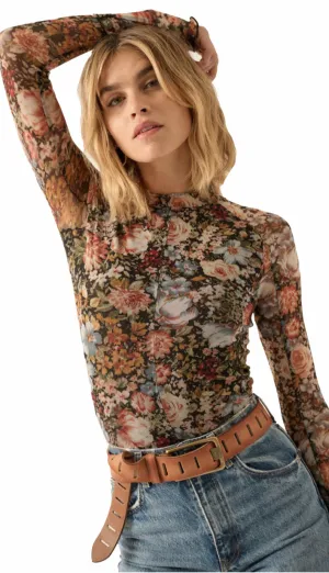 Andi Floral Mesh Top- Black