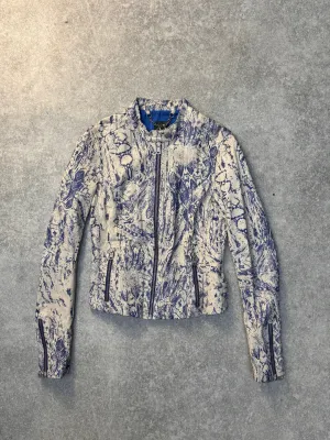 Armani Exchange Snake Print Cropped Leather Biker Jacket