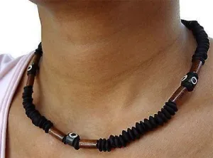 Black Brown Surfer Necklace Chain Choker Mens Womens Boys Girls Wood Jewellery
