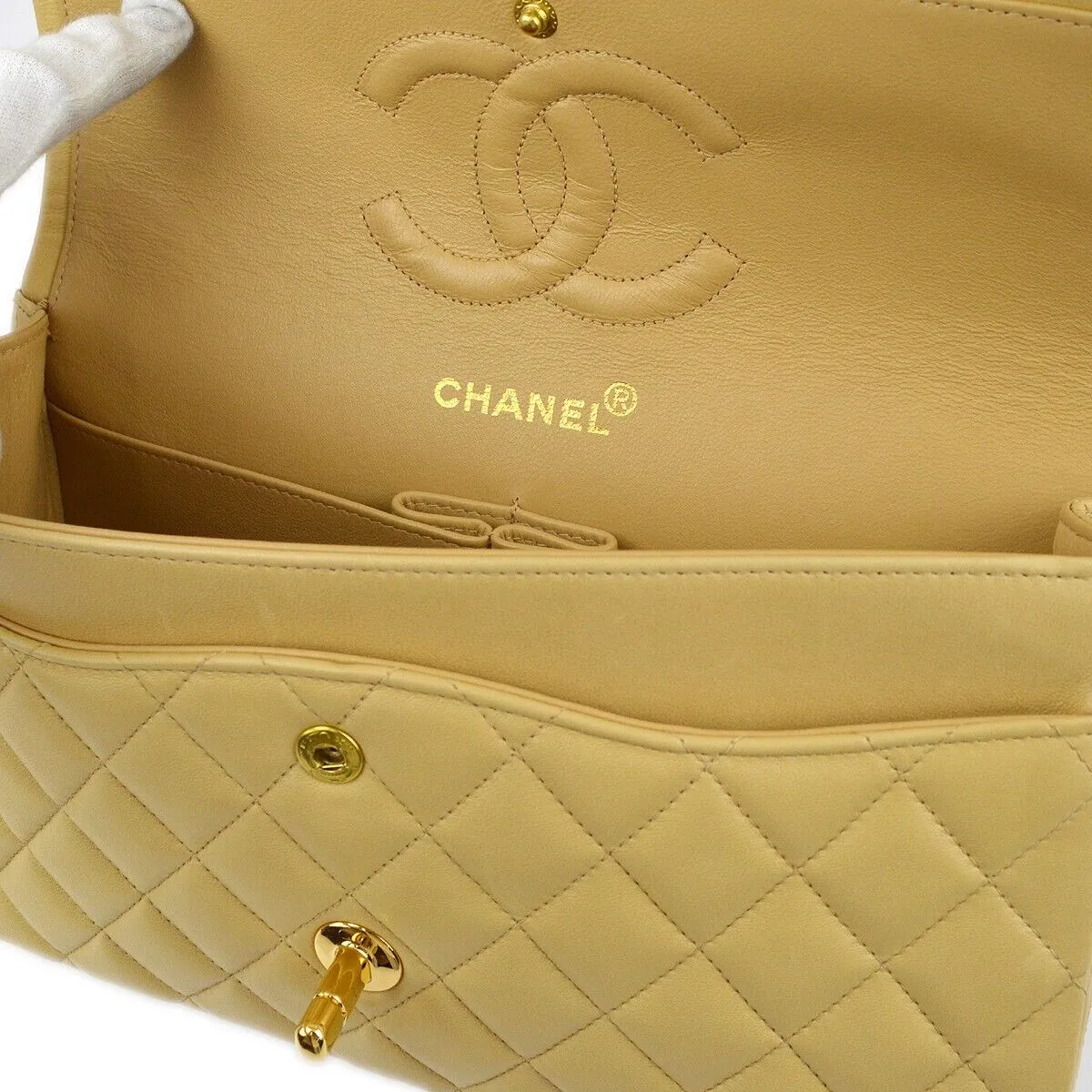 Chanel Beige Lambskin Medium Classic
