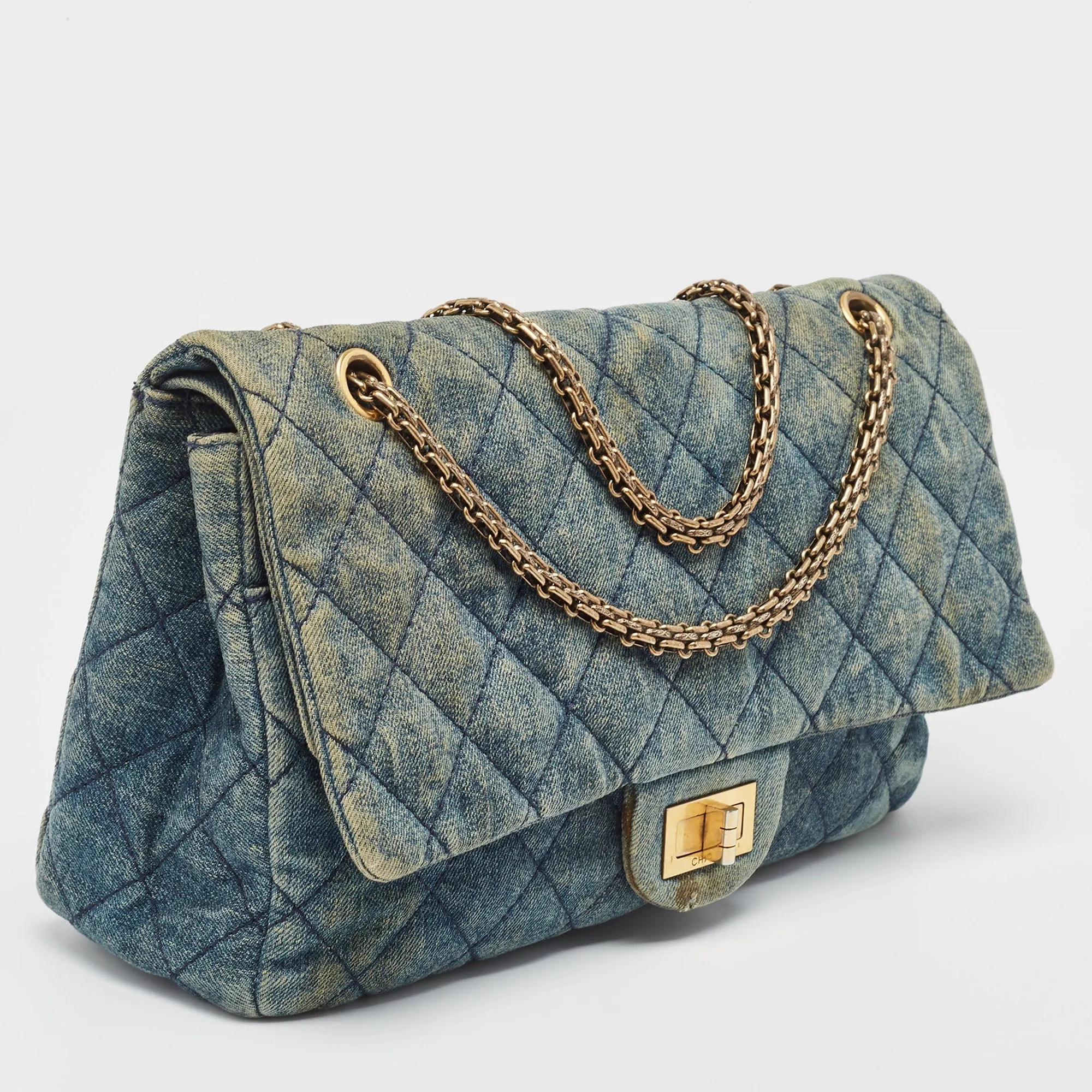 CHANEL Blue Quilted Denim Classic 227 Reissue 2.55 Flap Bag