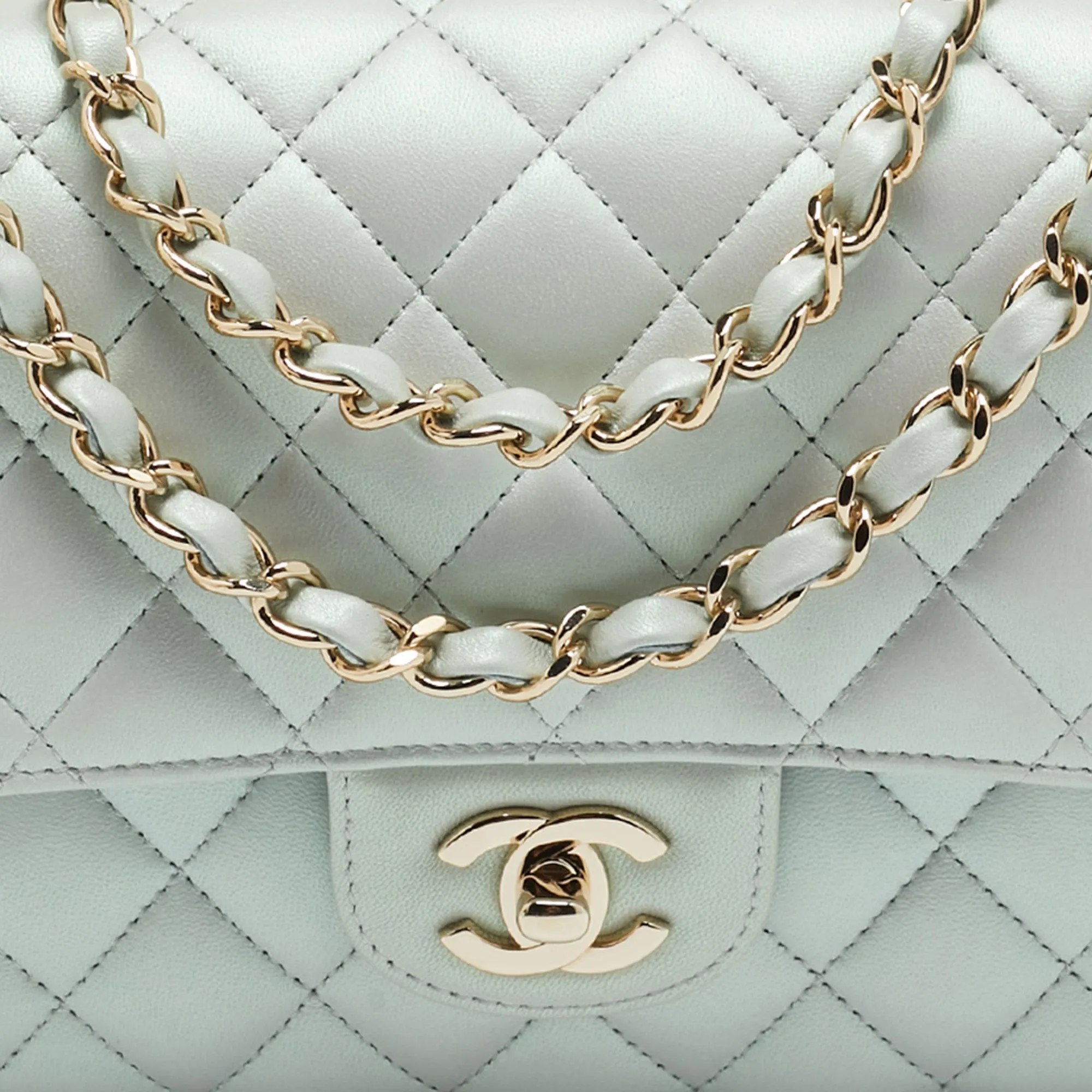 CHANEL Green Iridescent Quilted Leather Medium Classic Double New Bag