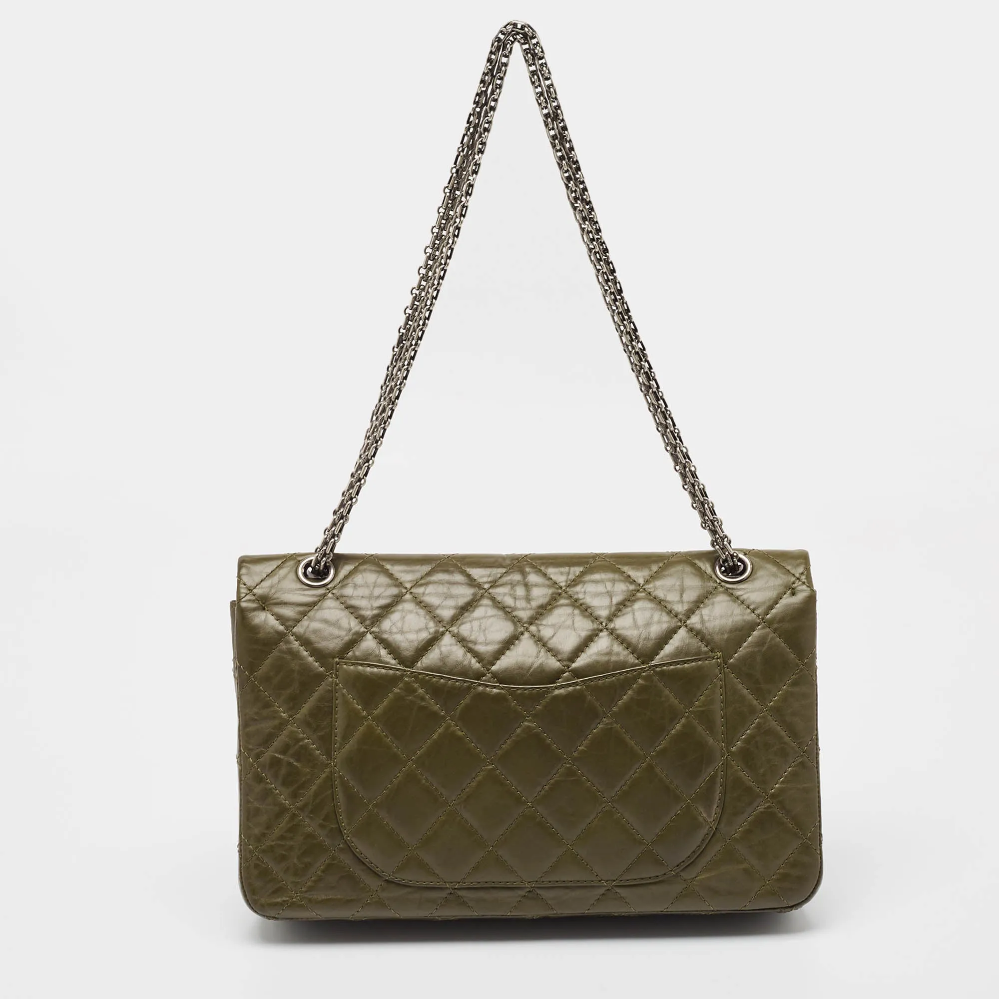 CHANEL Olive Green Quilted Aged Leather Reissue 2.55 Classic 227 New Bag