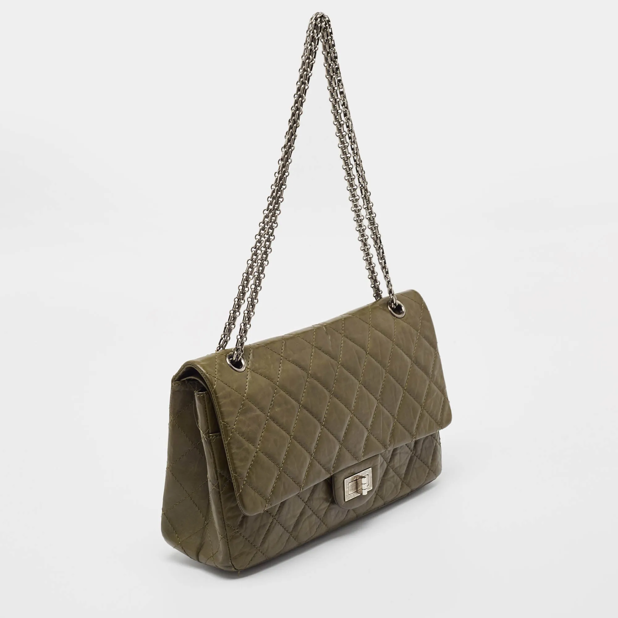 CHANEL Olive Green Quilted Aged Leather Reissue 2.55 Classic 227 New Bag