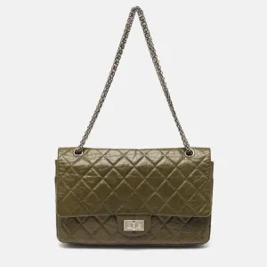 CHANEL Olive Green Quilted Aged Leather Reissue 2.55 Classic 227 New Bag