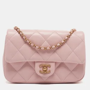 CHANEL Pink Quilted Leather New Mini Heart Charm Classic New Bag