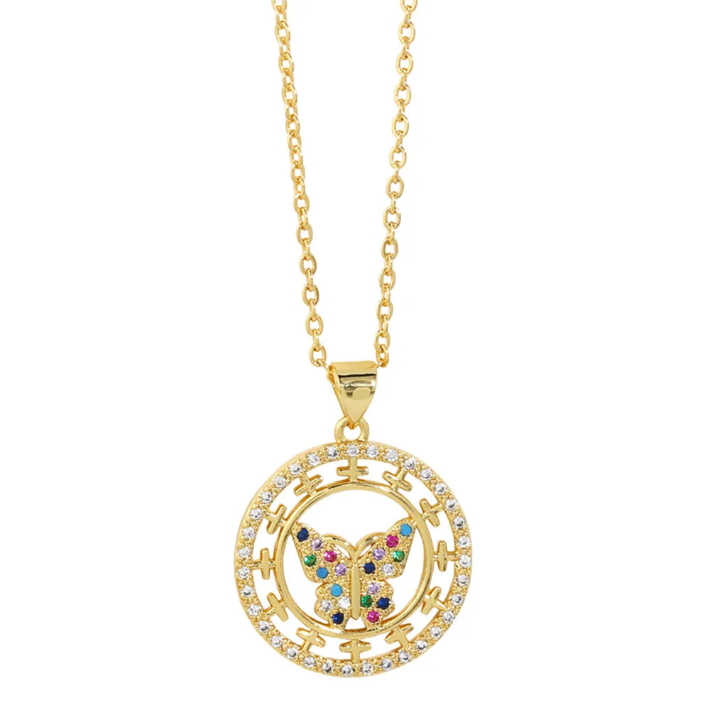 Copper Gold Plated Butterfly Necklaces for Women Multicolor CZ Rhinestone Dragonfly Necklace