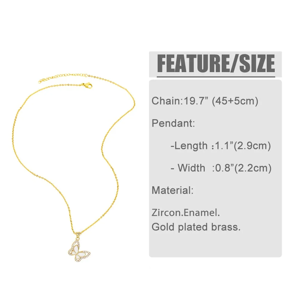 Copper Gold Plated Butterfly Necklaces for Women Multicolor CZ Rhinestone Dragonfly Necklace