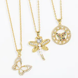 Copper Gold Plated Butterfly Necklaces for Women Multicolor CZ Rhinestone Dragonfly Necklace