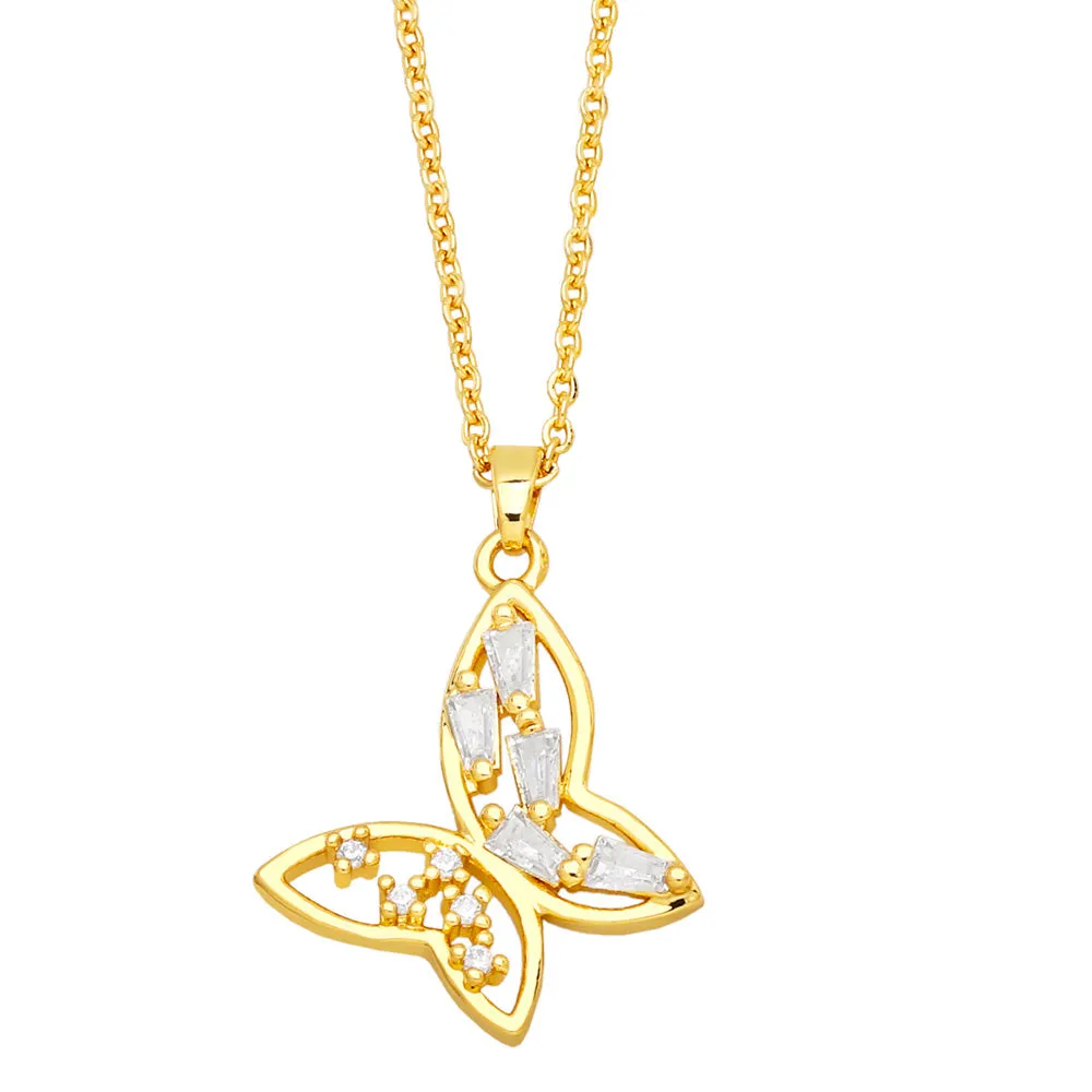 Copper Zircon Humming Bird Necklace for Women CZ Rhinestone Butterfly Necklaces