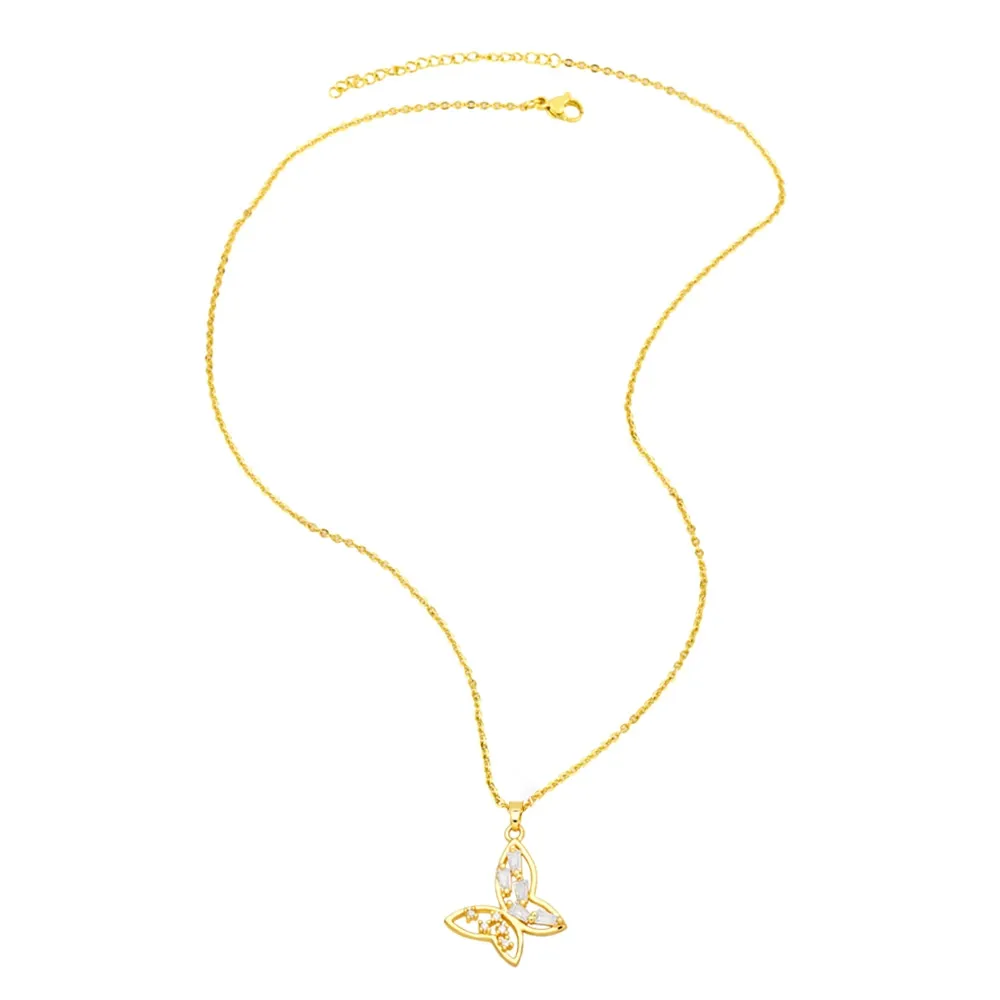 Copper Zircon Humming Bird Necklace for Women CZ Rhinestone Butterfly Necklaces