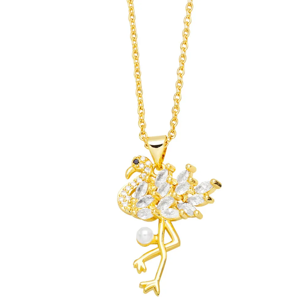 Copper Zircon Humming Bird Necklace for Women CZ Rhinestone Butterfly Necklaces