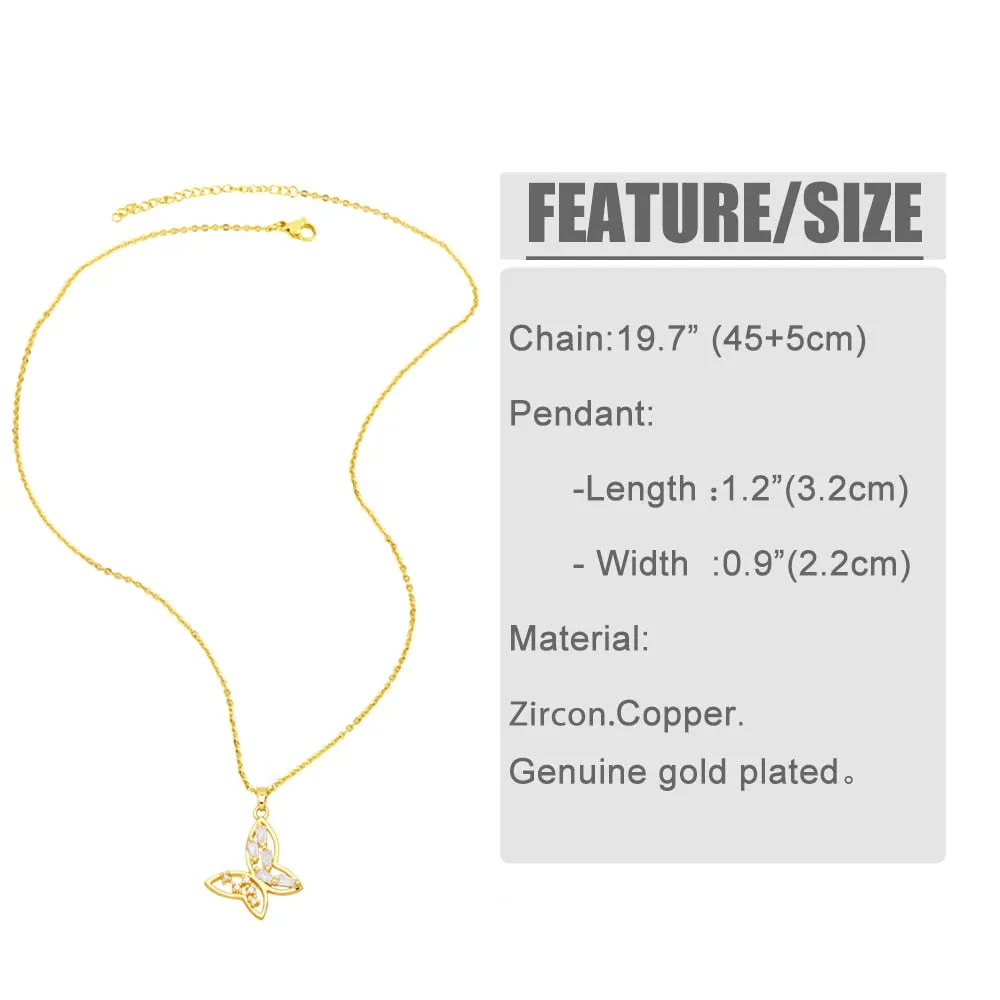 Copper Zircon Humming Bird Necklace for Women CZ Rhinestone Butterfly Necklaces