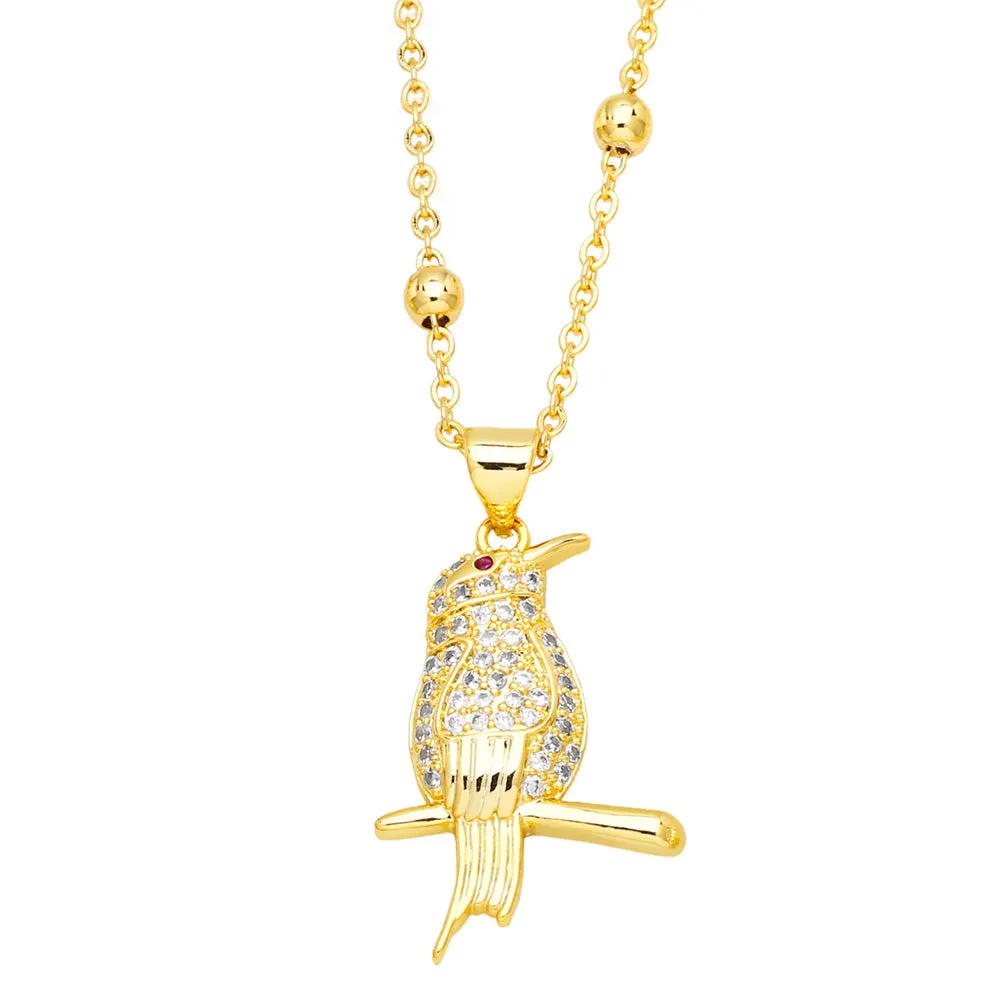 Copper Zircon Humming Bird Necklace for Women CZ Rhinestone Butterfly Necklaces