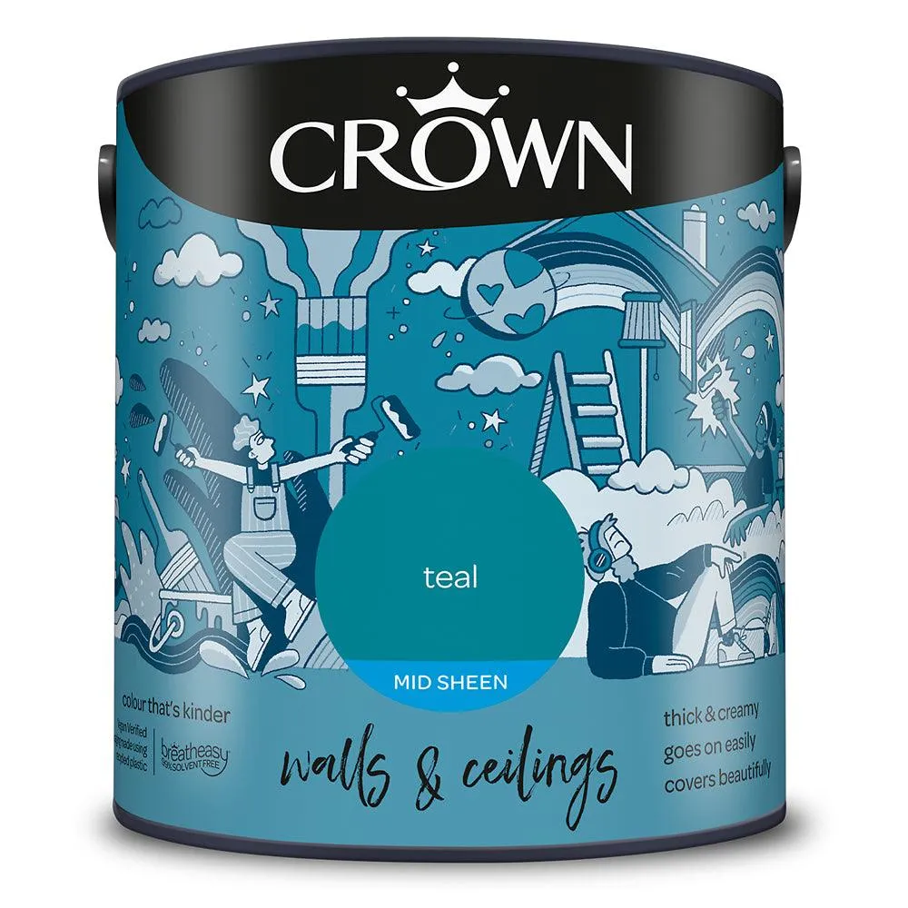 Crown Walls & Ceilings Mid Sheen Emulsion Paint | Teal