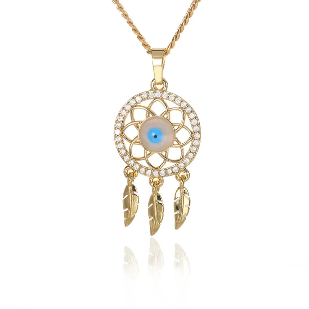 FASHION ZIRCON EVIL EYE DREAMCATCHER PENDANT NECKLACE HEART FOR WOMEN VINTAGE DEVIL CHOKER CUBA CHARM JEWELRY