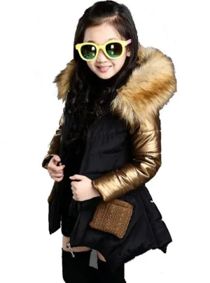 Girls Winter Jacket New Brand Style Long Fur Hooded