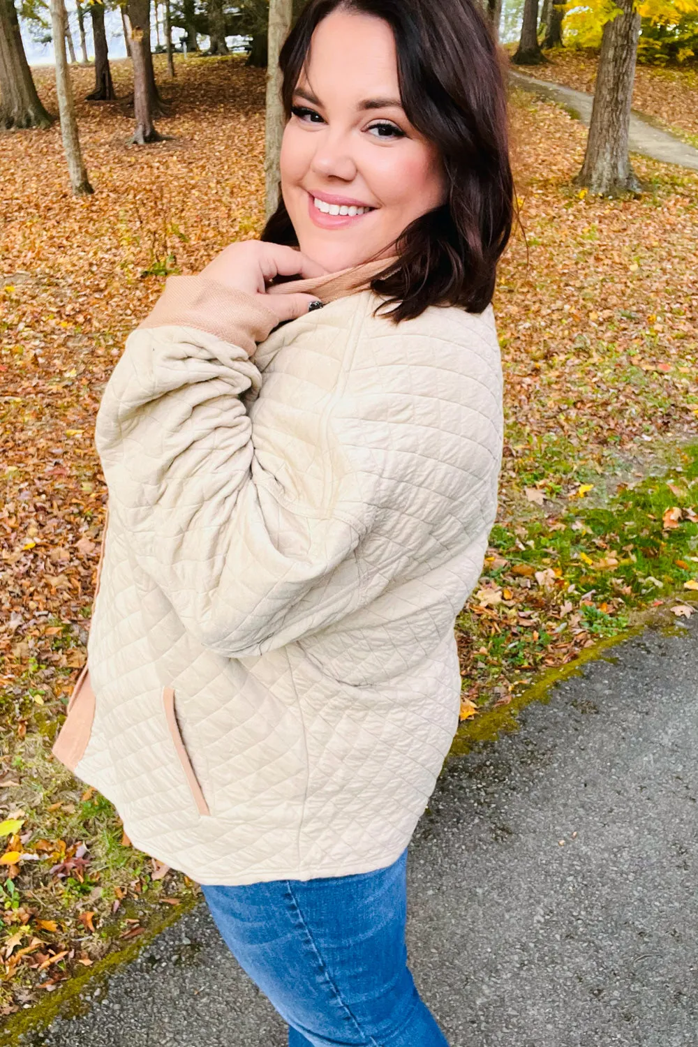 Haptics Taupe Quilted Knit Button Down Shacket