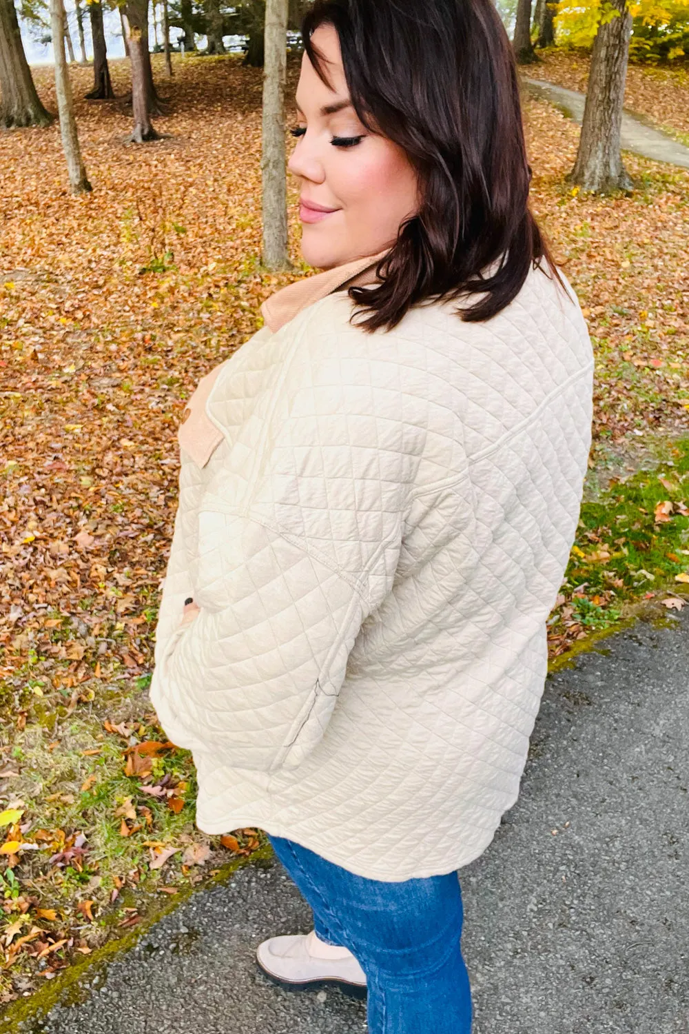 Haptics Taupe Quilted Knit Button Down Shacket