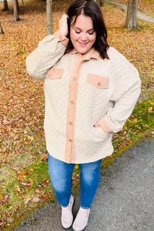 Haptics Taupe Quilted Knit Button Down Shacket