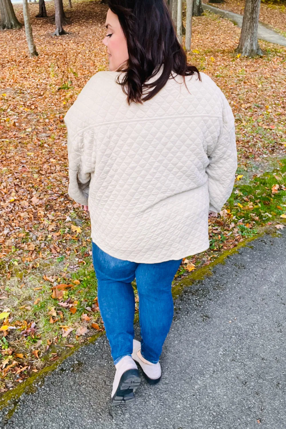 Haptics Taupe Quilted Knit Button Down Shacket