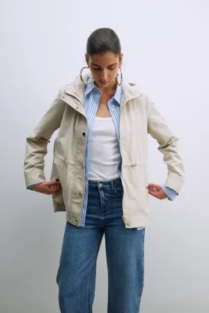 Hooded Parka W Snitched Waist - Grey