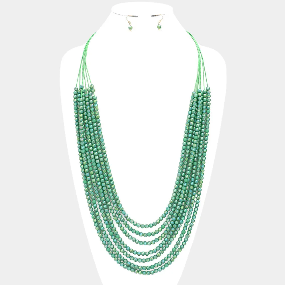 iLLASPARKZ Hologram Beaded Multi Layered Long Necklace