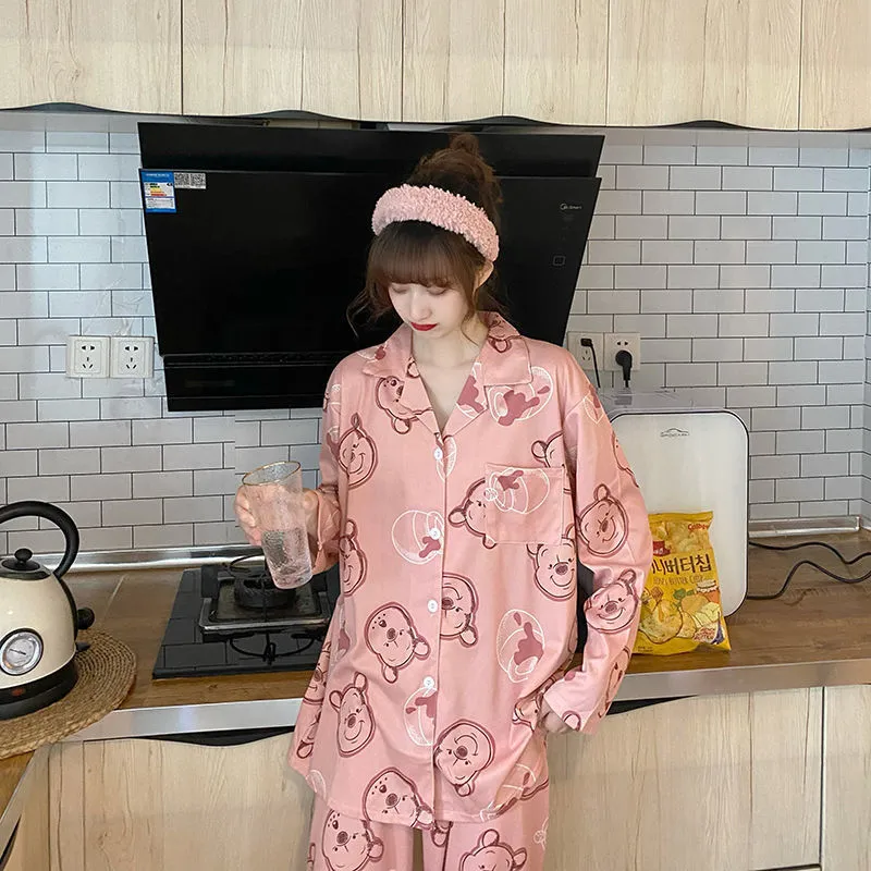 insPajamas Women Korean Sweet Look Adorable Popular Long Sleeved Cardigan Teens Casual Pants Loungewear Sets Sleepwear