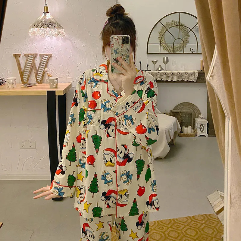 insPajamas Women Korean Sweet Look Adorable Popular Long Sleeved Cardigan Teens Casual Pants Loungewear Sets Sleepwear
