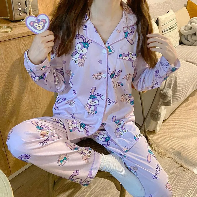 insPajamas Women Korean Sweet Look Adorable Popular Long Sleeved Cardigan Teens Casual Pants Loungewear Sets Sleepwear