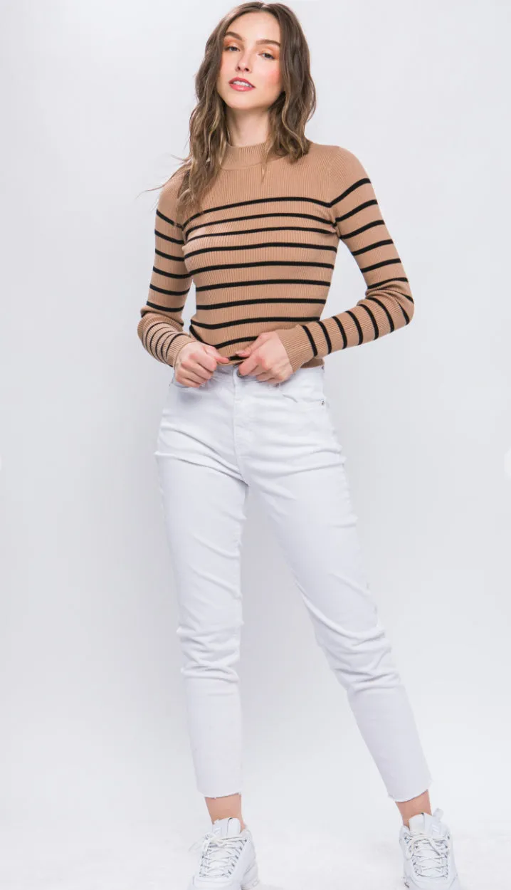 Jacie Striped Ribbed Top- Green