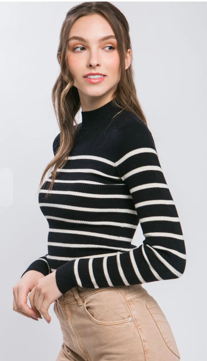 Jacie Striped Ribbed Top- Green