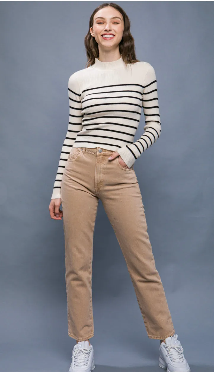 Jacie Striped Ribbed Top- Green