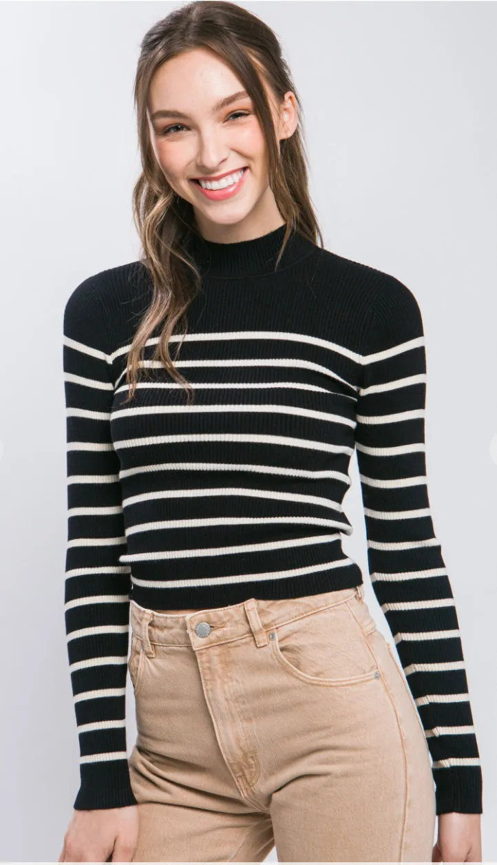 Jacie Striped Ribbed Top- Green