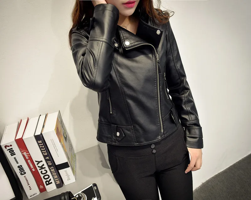 Jacket Women Korean Bike PU Slim Look Short Cardigan Outerwear