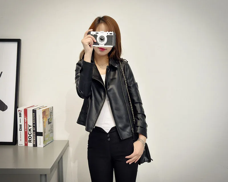 Jacket Women Korean Bike PU Slim Look Short Cardigan Outerwear